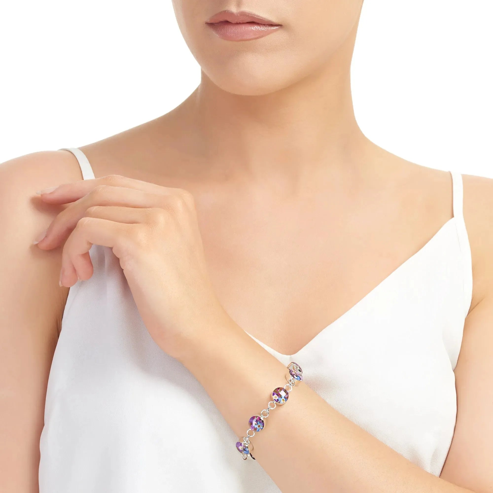 Sterling-Silber-Armband mit echten Blumen | Mehrblumen-Charm-Armband von Shrieking Violet®