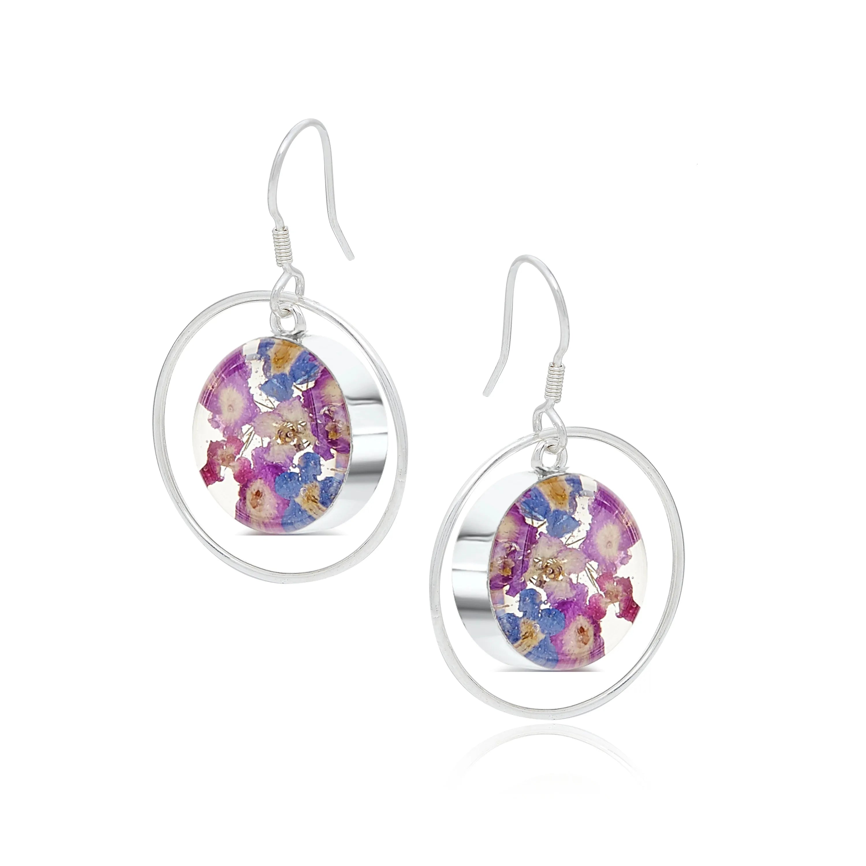 Sterling Silver Real Flower Hoop Earrings – Purple Haze Collection