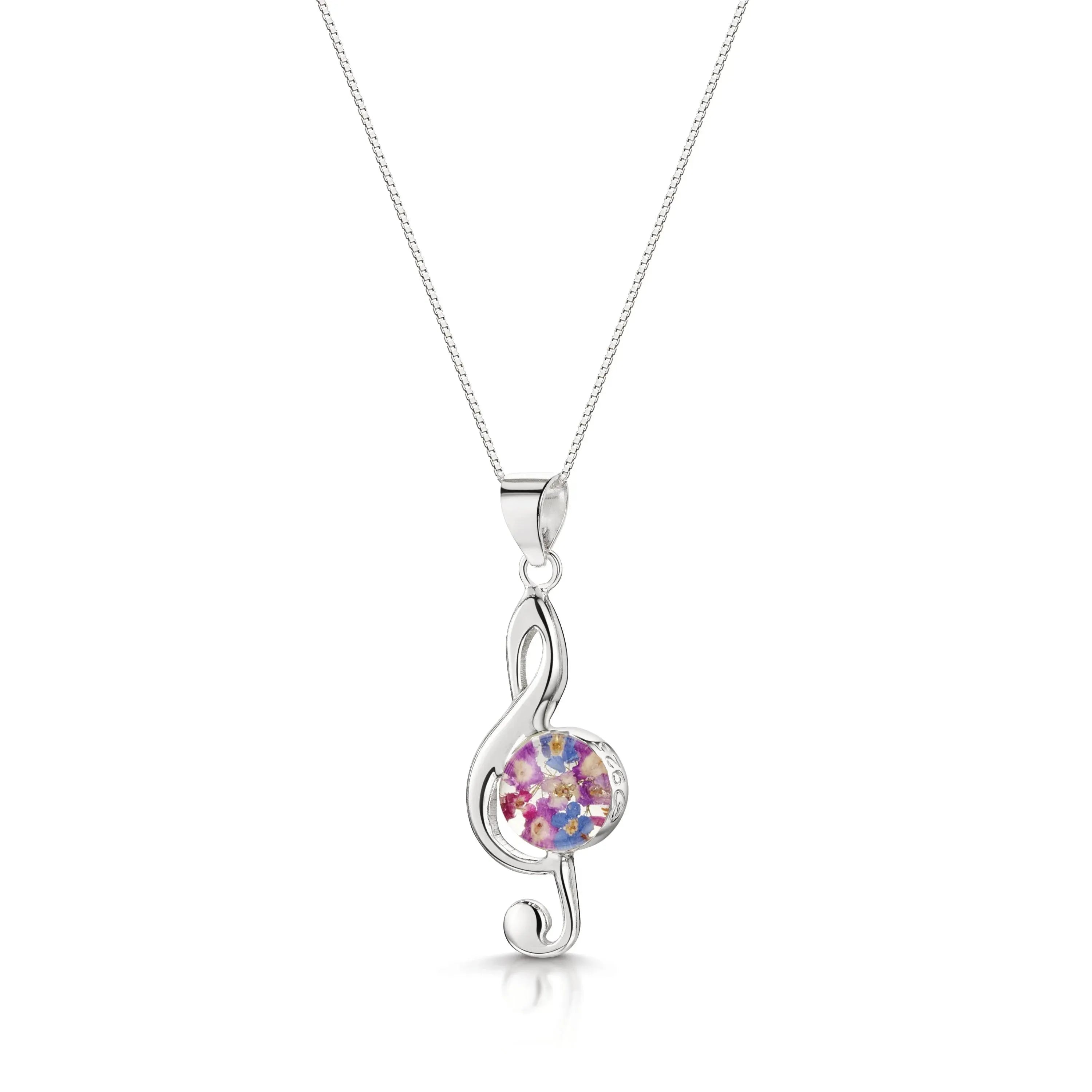Silver Treble Clef Musical Note Pendant - Purple Haze Collection
