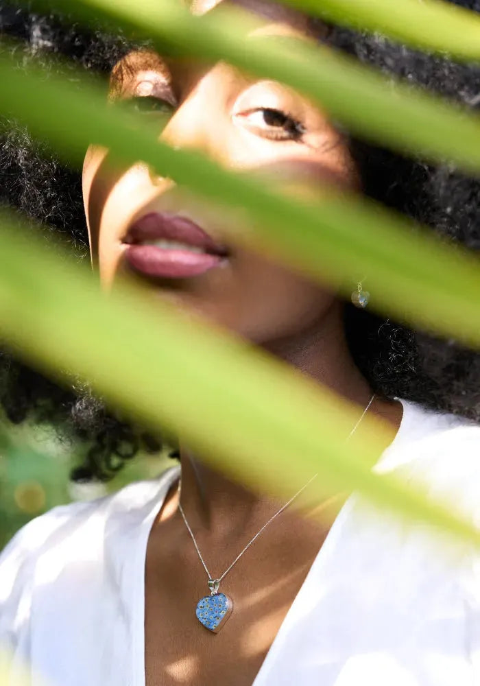 Silver Pendant - Forget-me-not - Heart medium