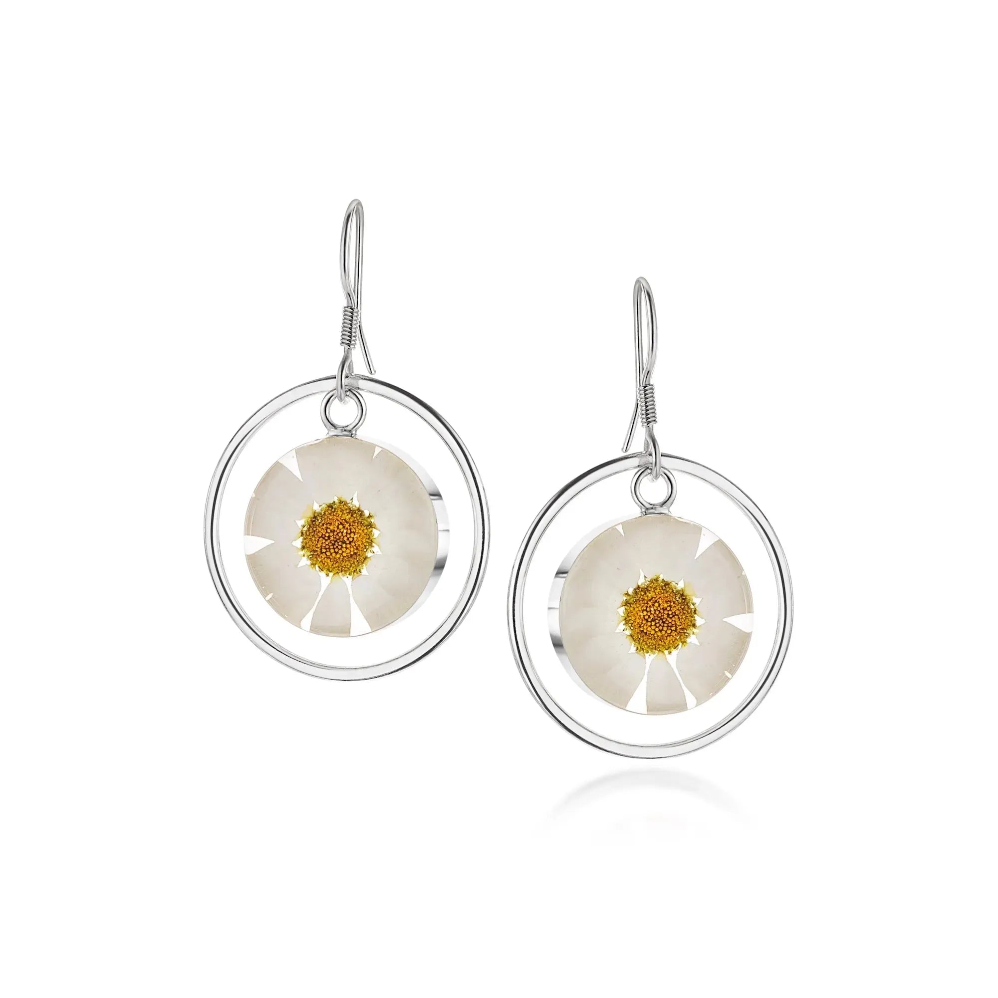 Daisy Earrings with Sterling Silver Surround. Handmade by Shrieking Violet®