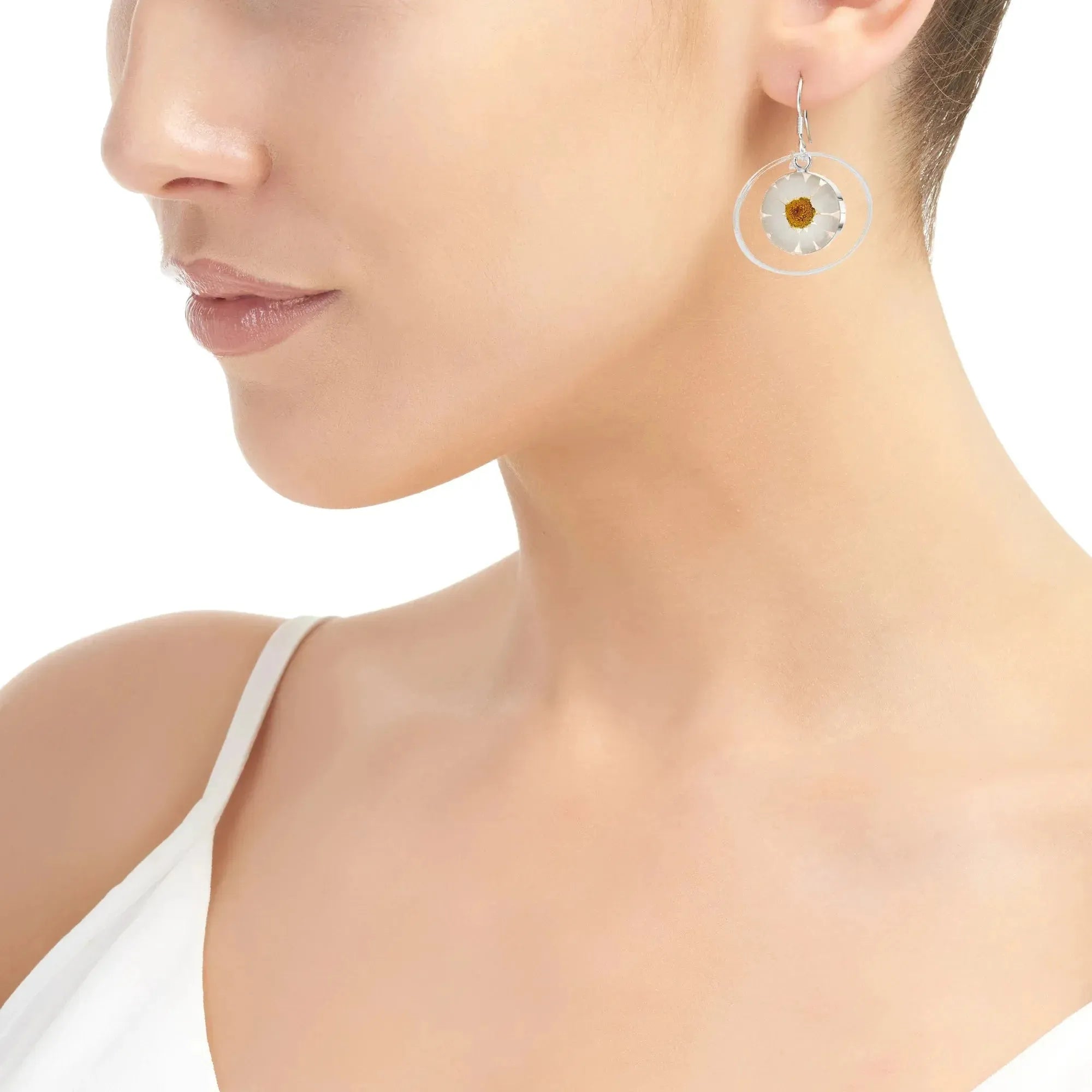 Daisy Earrings with Sterling Silver Surround. Handmade by Shrieking Violet®