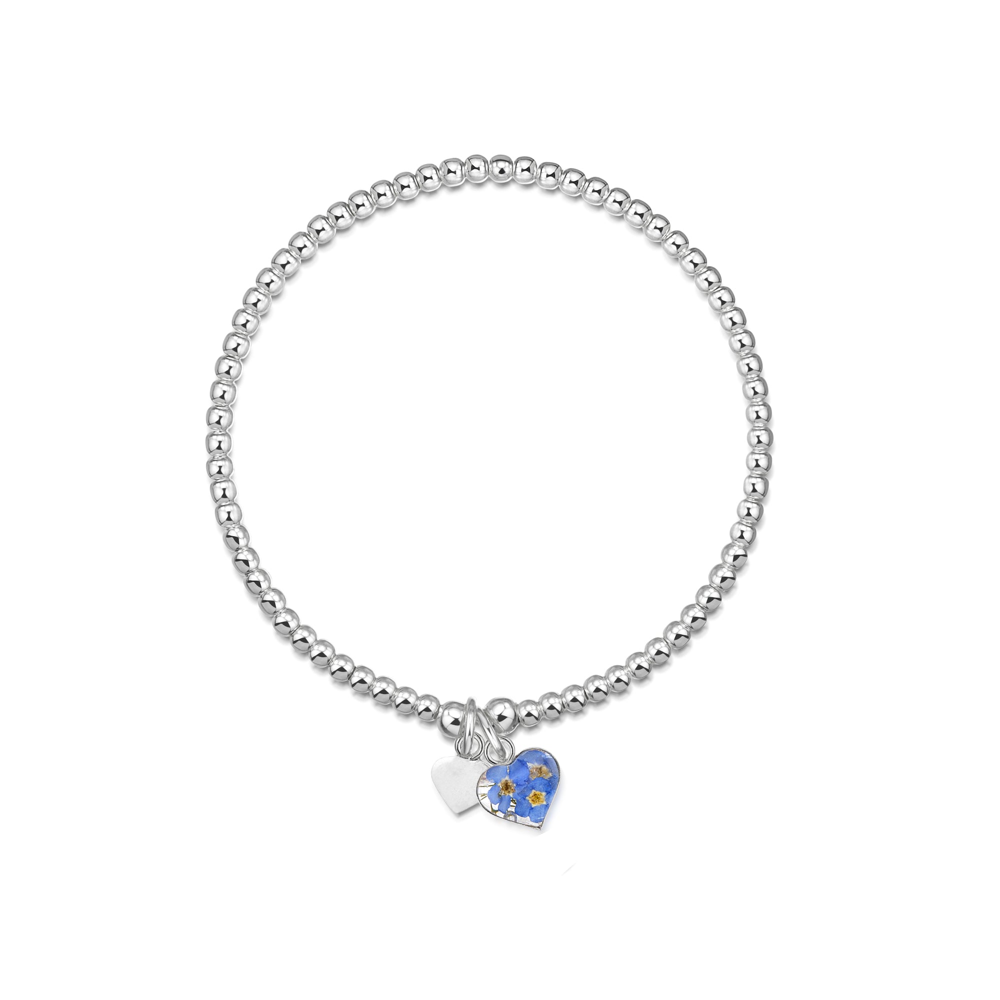 Vergissmeinnicht Silber Herz Charm Stretch Perlenarmband