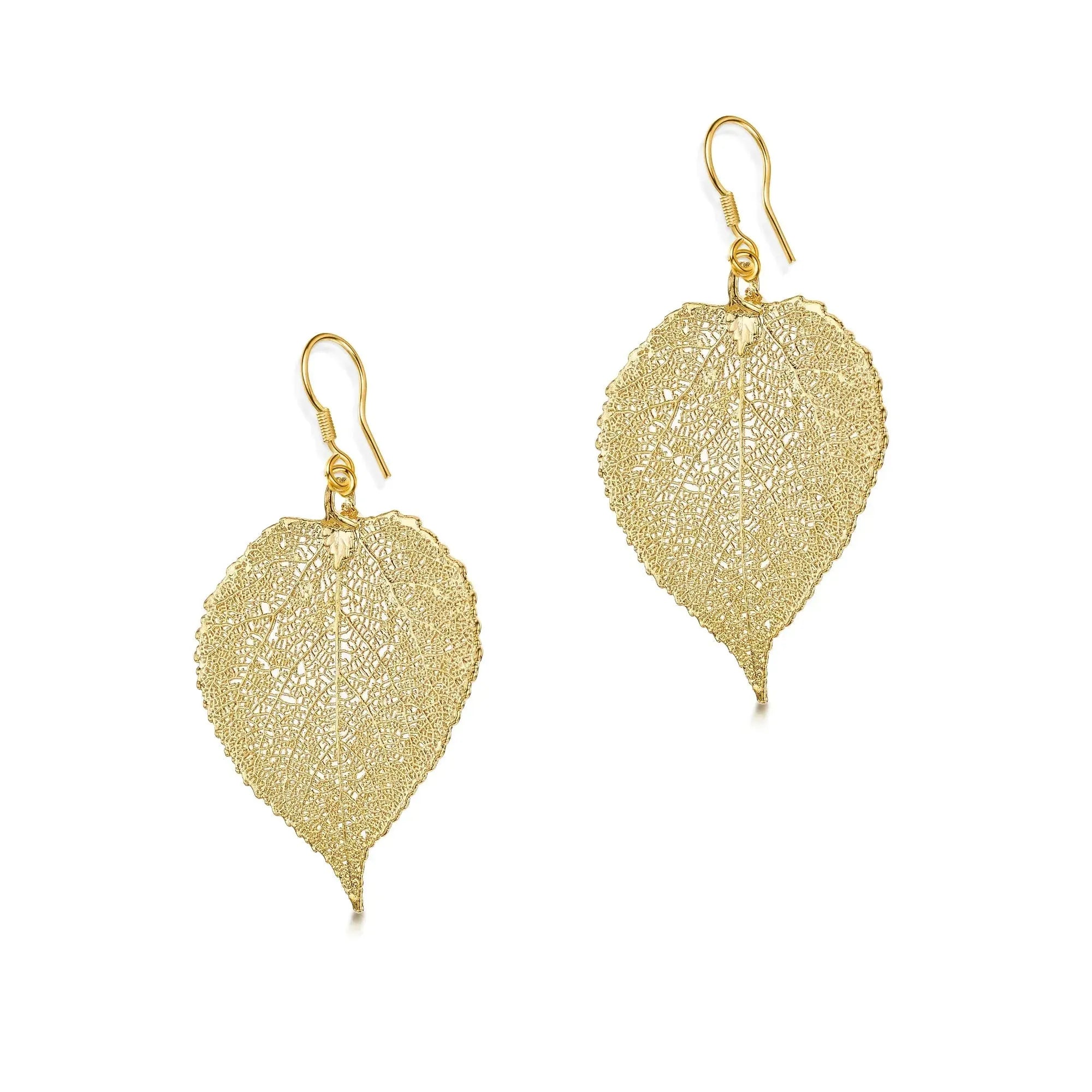 Gold-Plated Real Aspen Leaf Earrings - Handmade Nature Jewelry