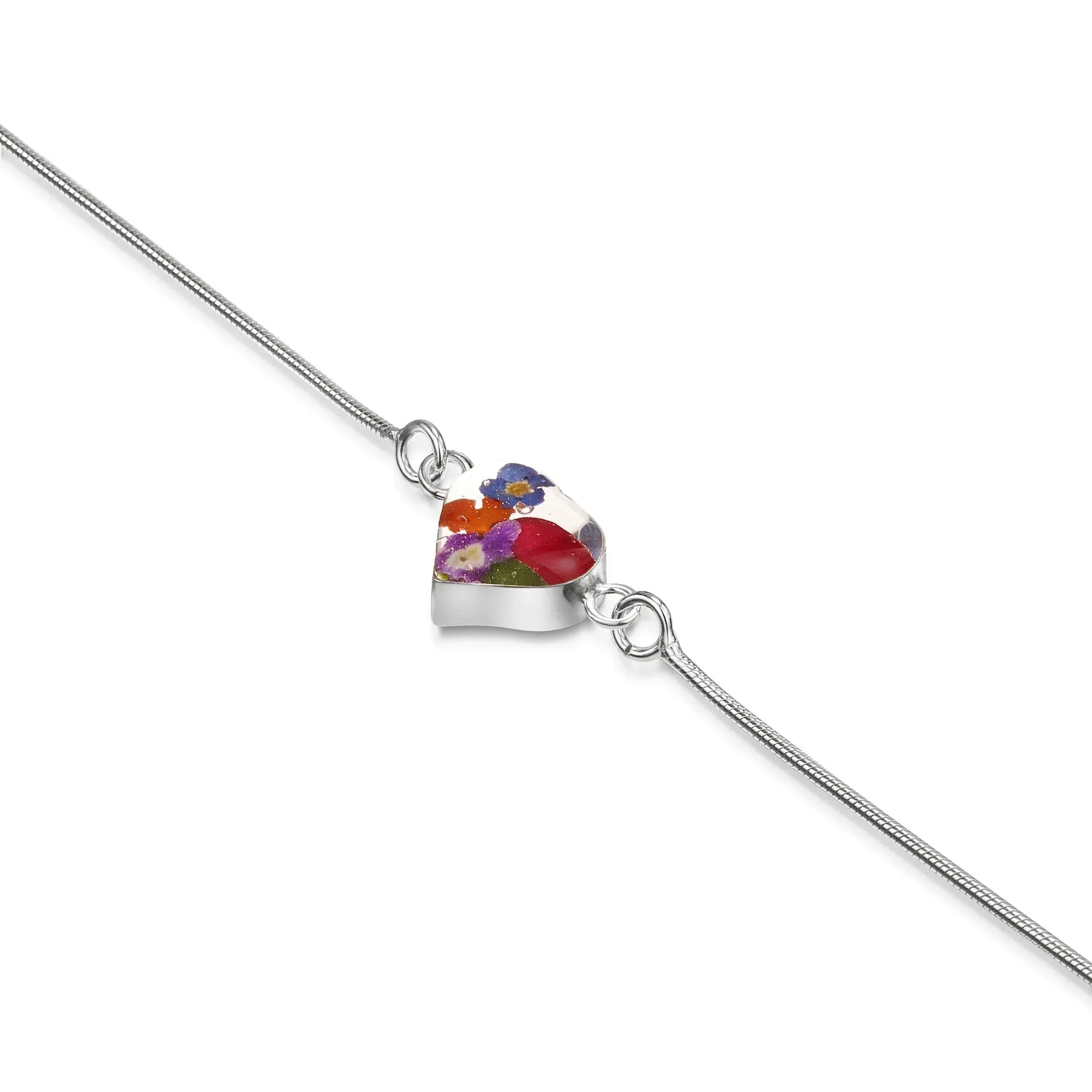Schreiendes violettes Armband. Schlangenkettenarmband aus Sterlingsilber, handgefertigt mit echten Blumen. Flippiges Blumenschmuckgeschenk für Lehrer. Eine Grösse passt allen