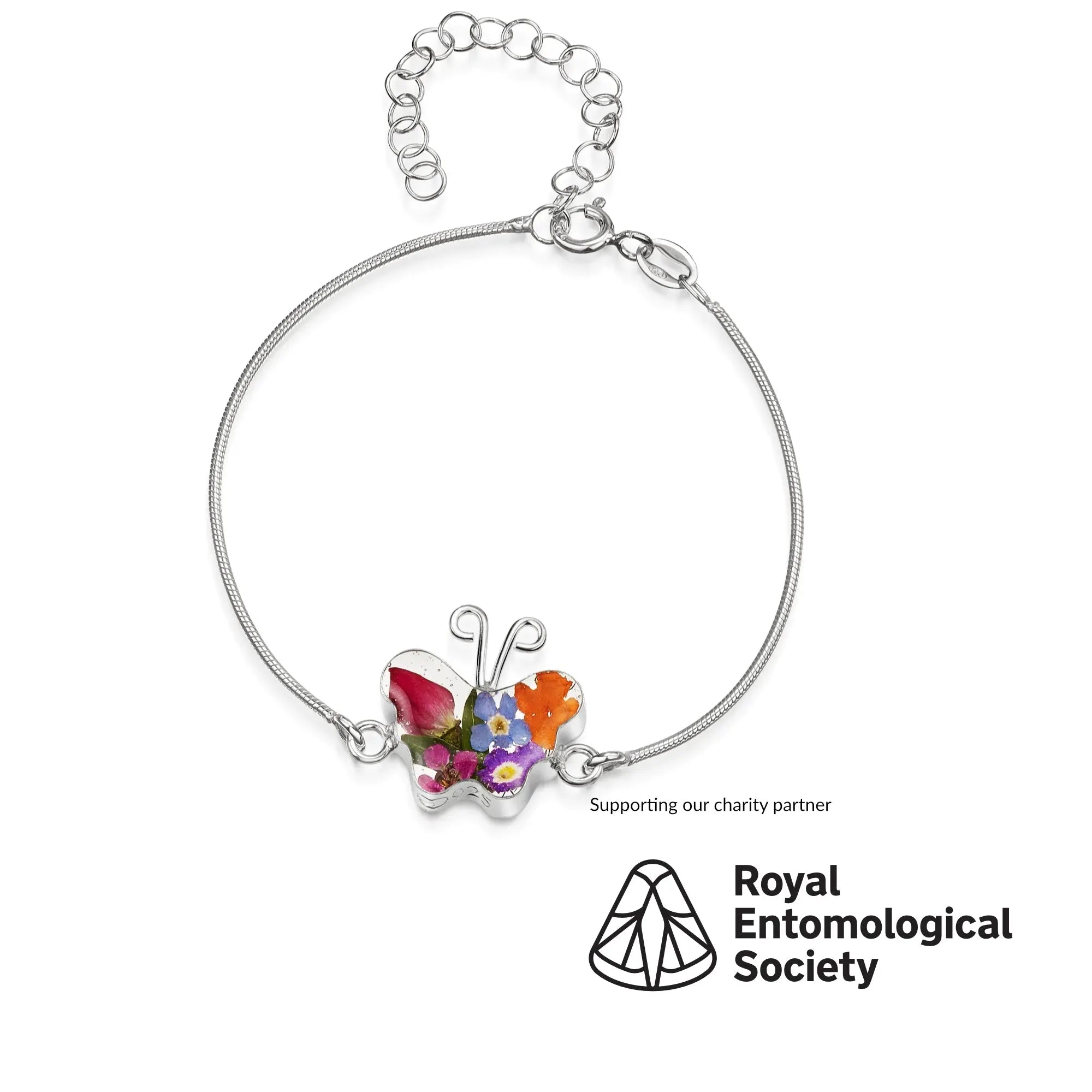 Schlangenarmband aus Sterlingsilber mit Blumenanhänger - Gemischt - Schmetterling