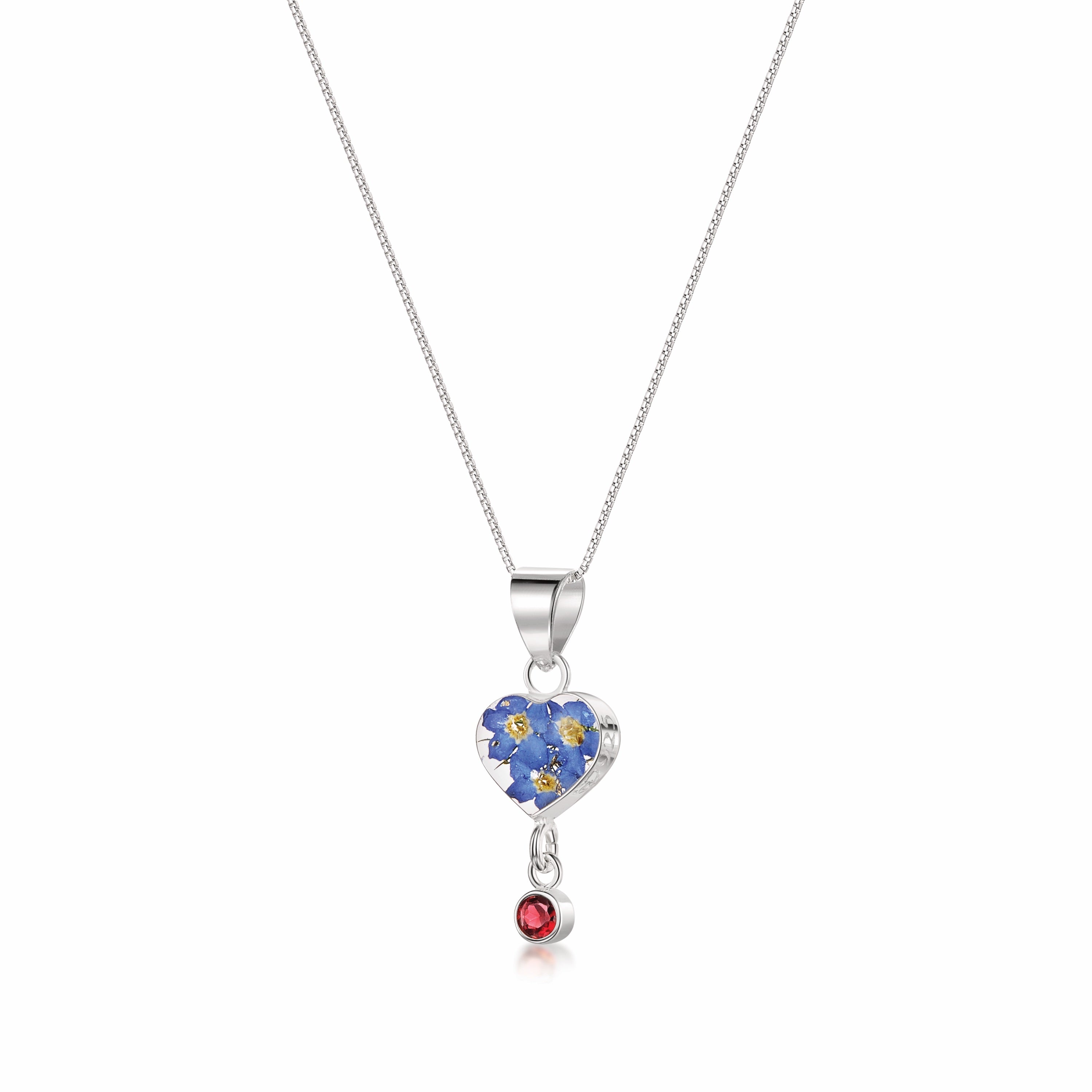 Halskette mit Anhänger aus echter Blume und Geburtsstein-Charm