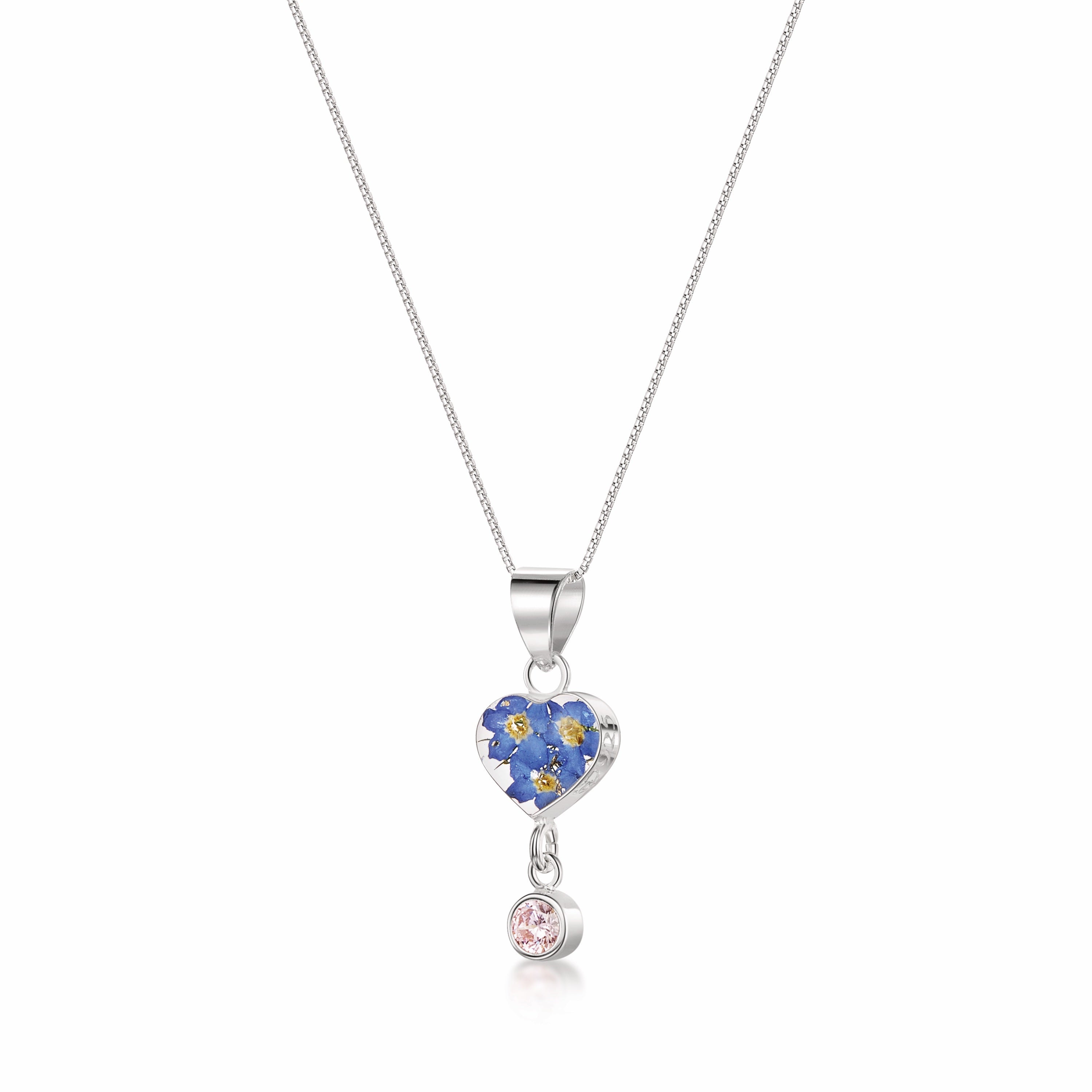 Halskette mit Anhänger aus echter Blume und Geburtsstein-Charm