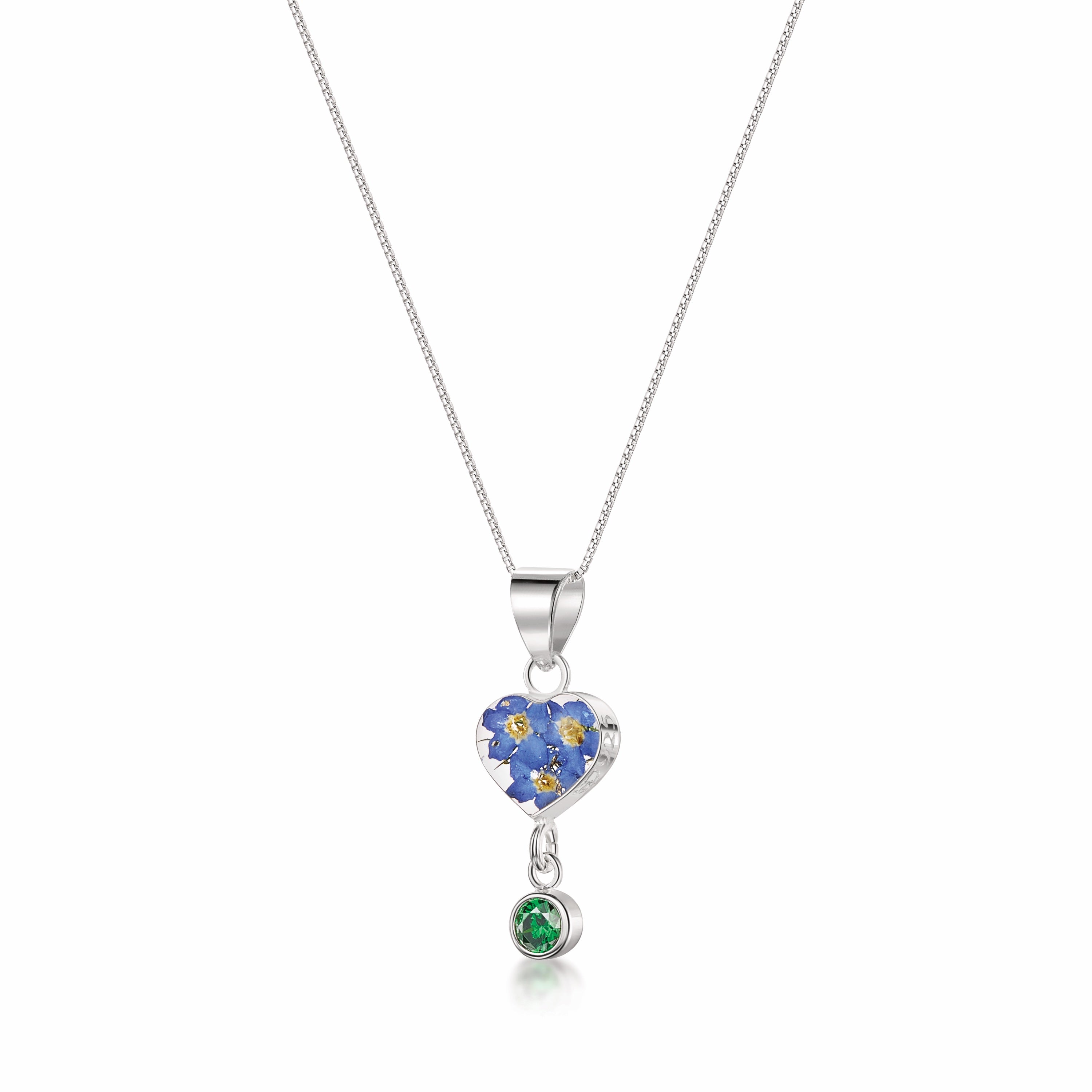 Halskette mit Anhänger aus echter Blume und Geburtsstein-Charm