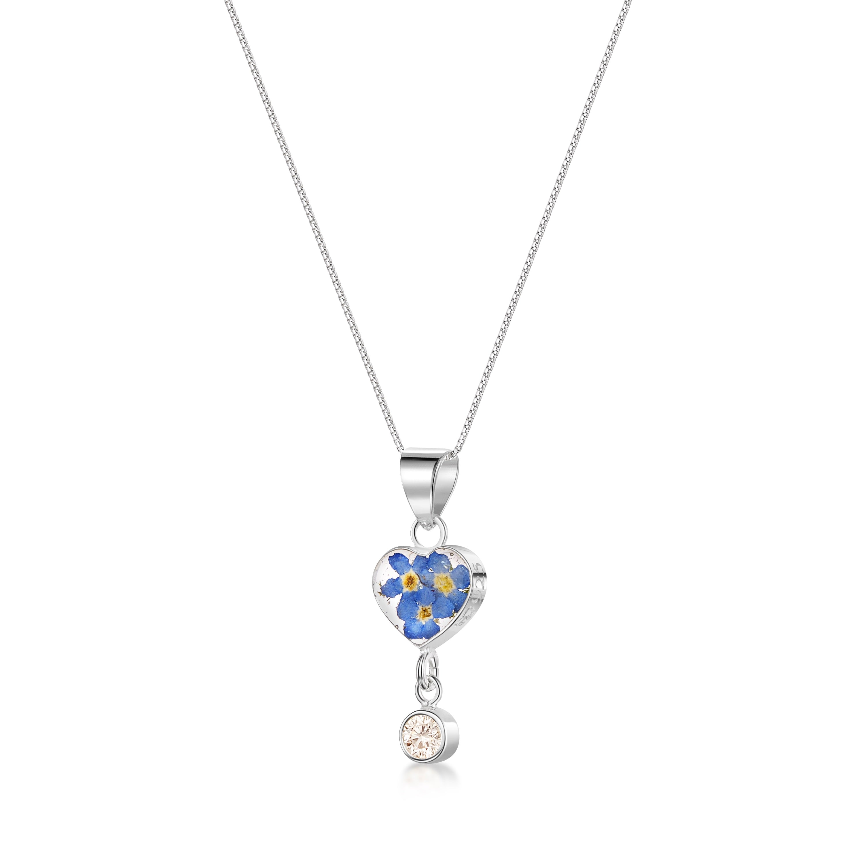 Halskette mit Anhänger aus echter Blume und Geburtsstein-Charm