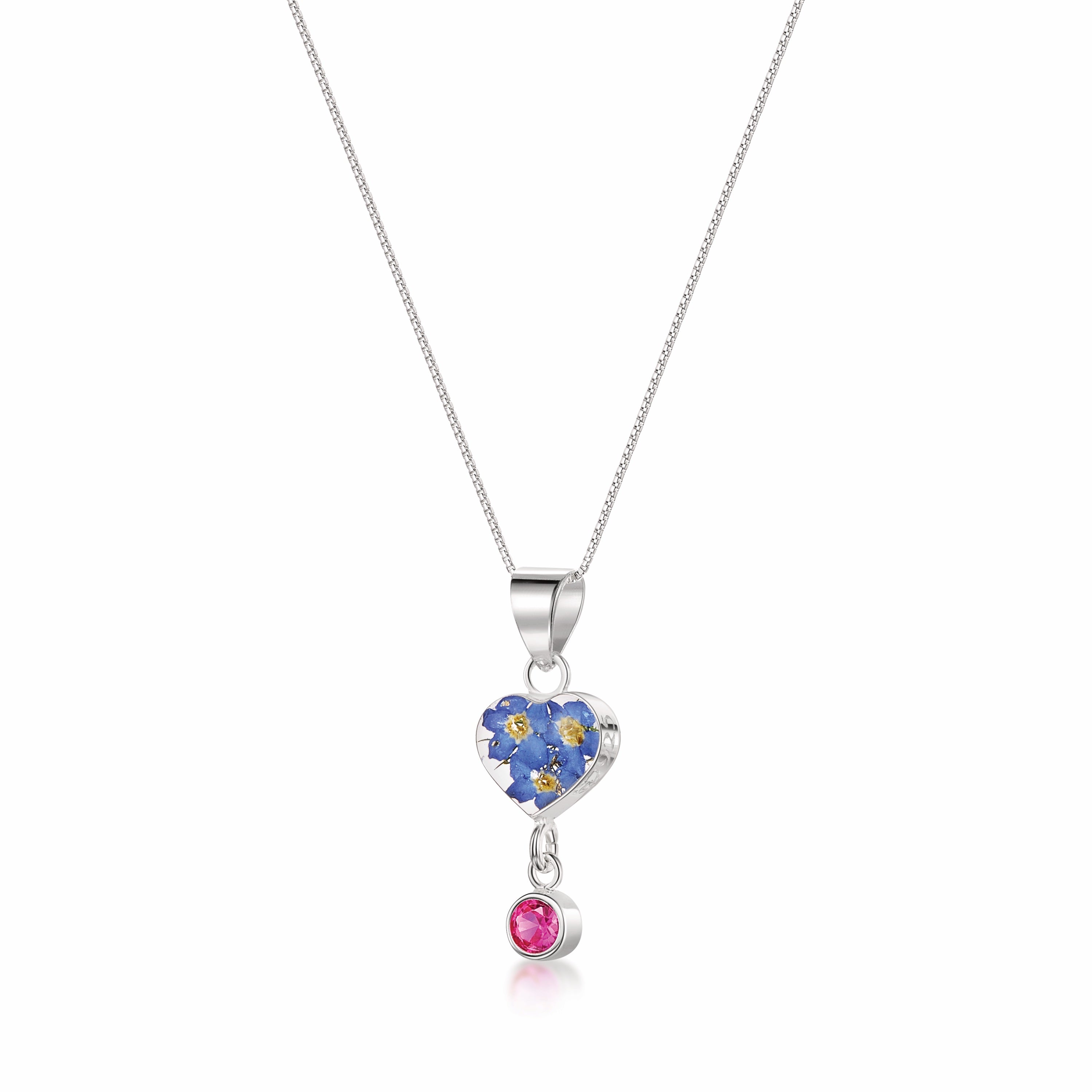 Halskette mit Anhänger aus echter Blume und Geburtsstein-Charm