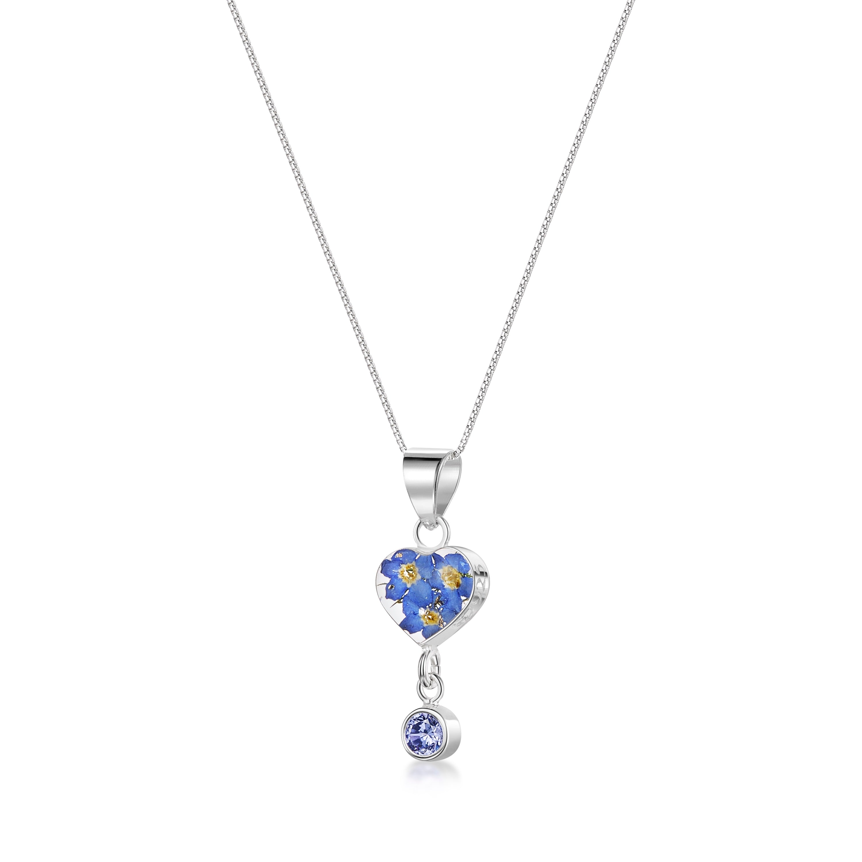 Halskette mit Anhänger aus echter Blume und Geburtsstein-Charm