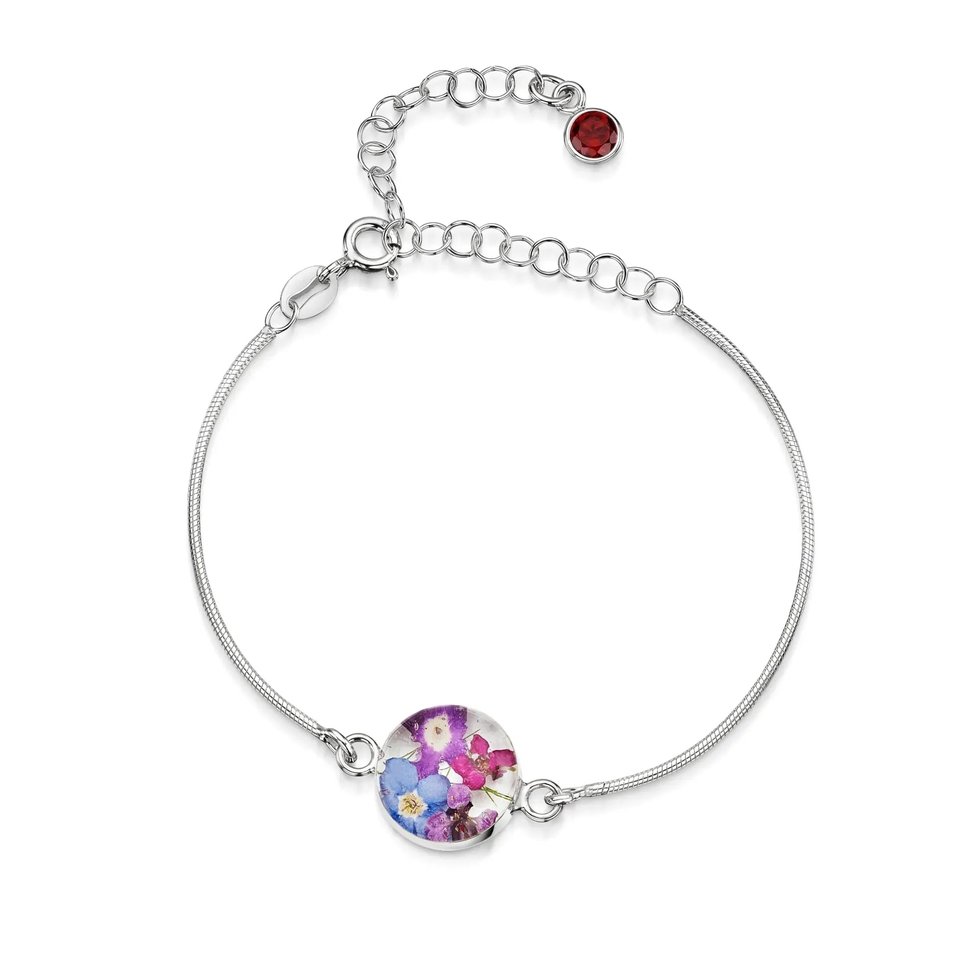 Braccialetti personalizzati in argento sterling con pietra di nascita a forma di fiore | Viola stridente®