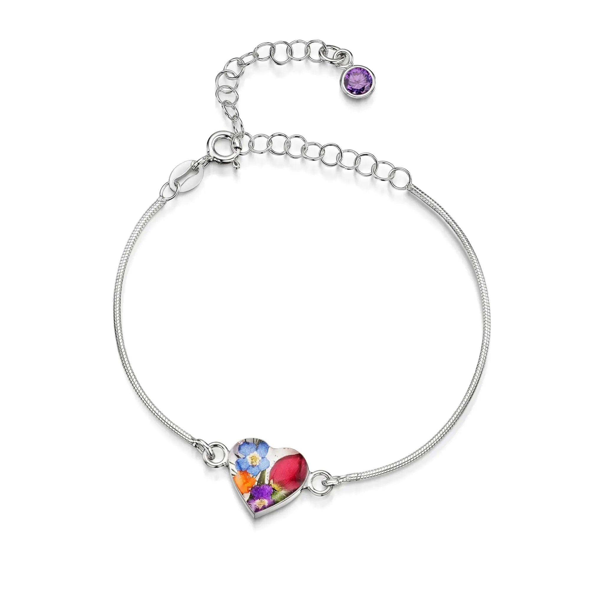 Braccialetti personalizzati in argento sterling con pietra di nascita a forma di fiore | Viola stridente®