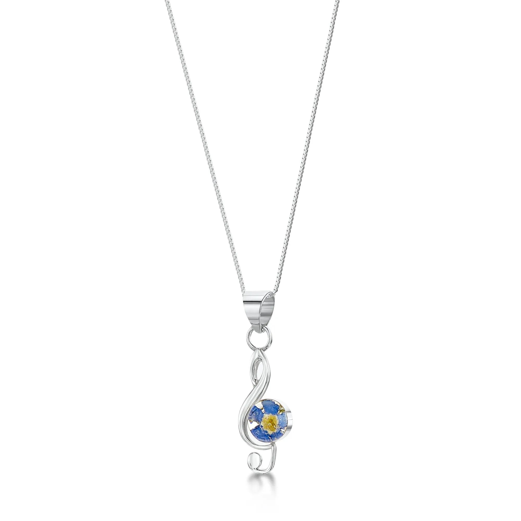 Forget-Me-Not Flower Treble Clef Silver Necklace | Shrieking Violet®