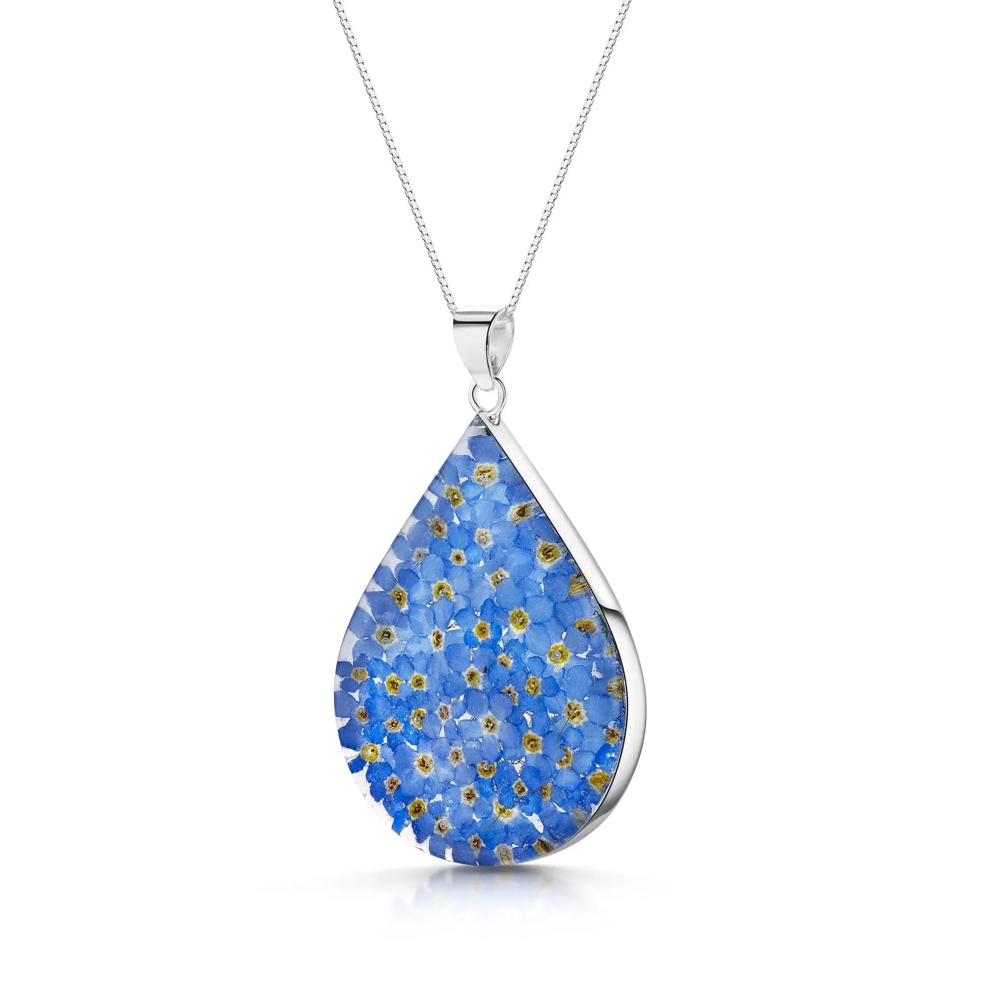 Silver Pendant - Forget-me-not - Teardrop Large