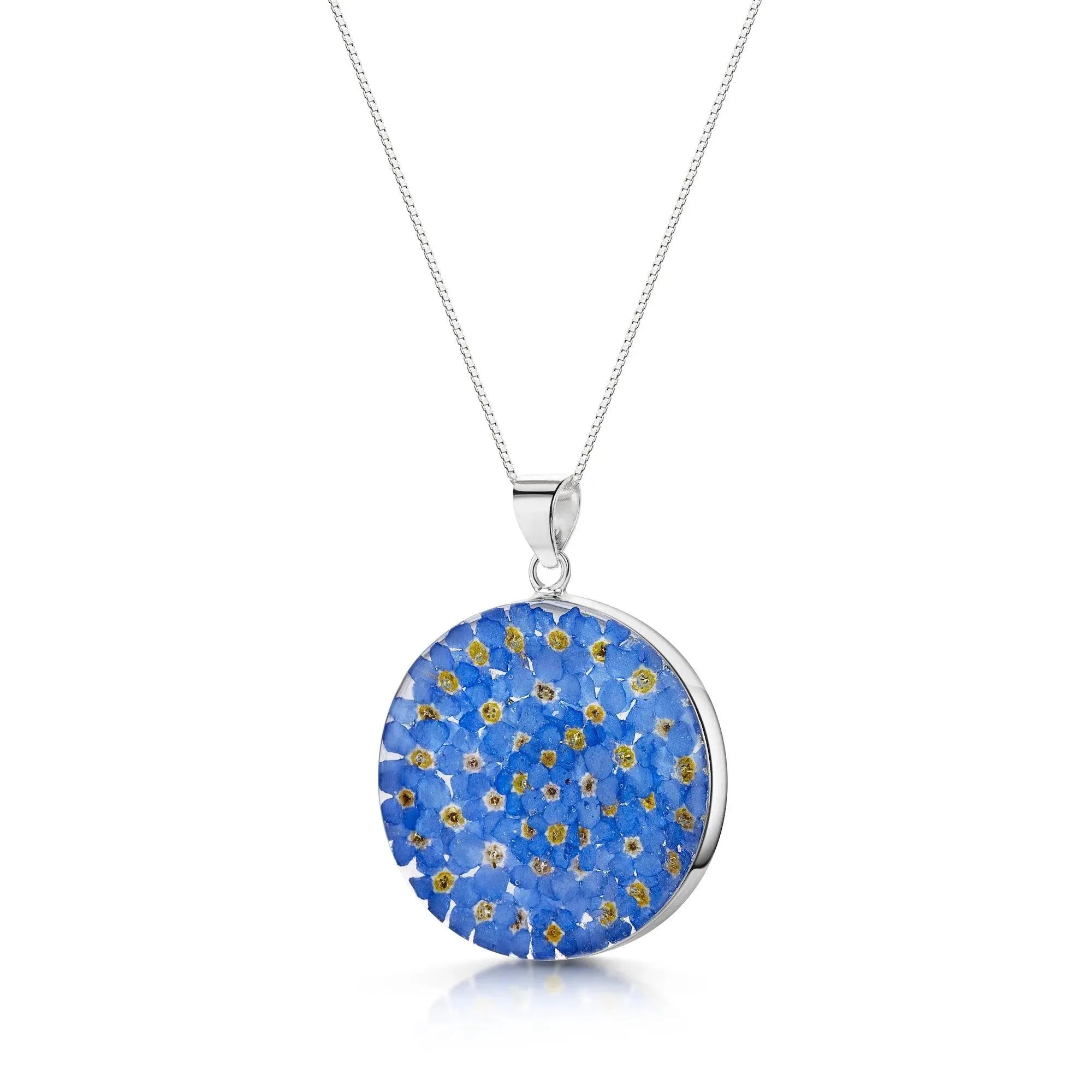 Silver Pendant - Forget-me-not - Large Round