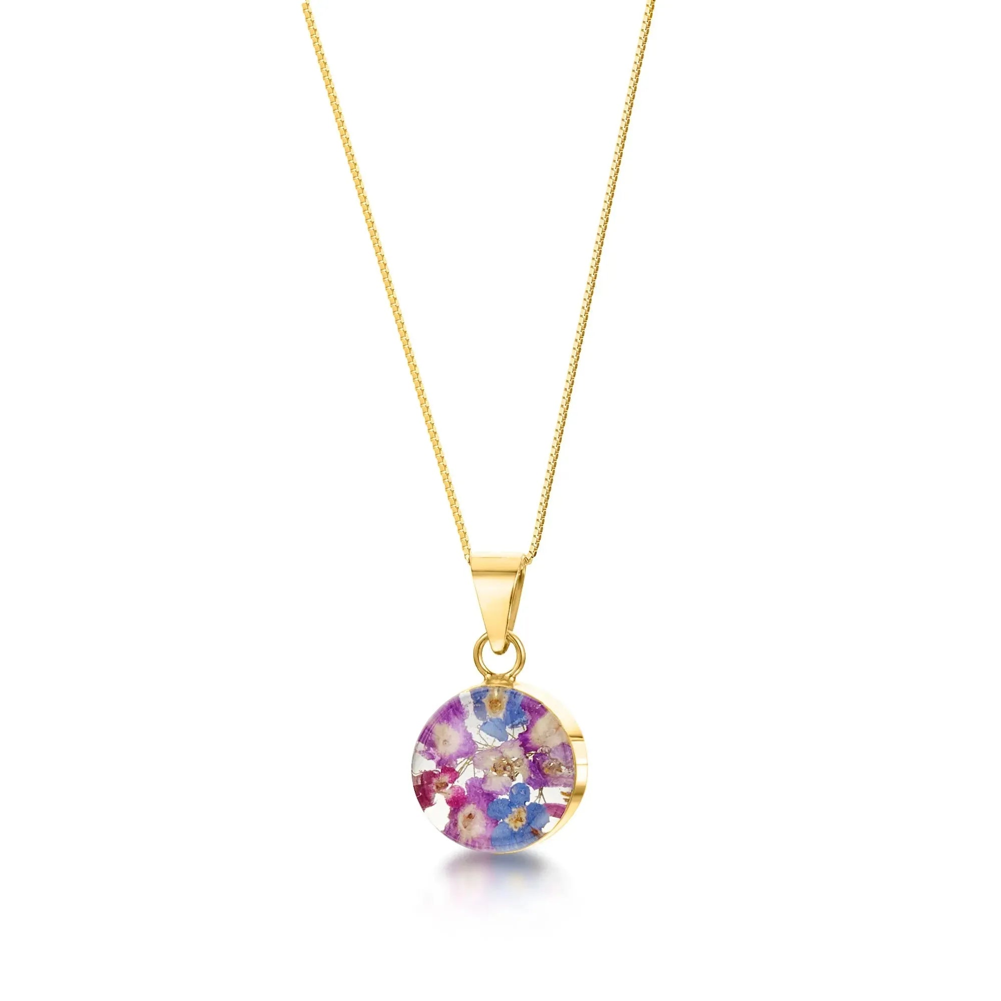 Collier pendentif rond Purple Haze - Fleurs véritables Argent .925