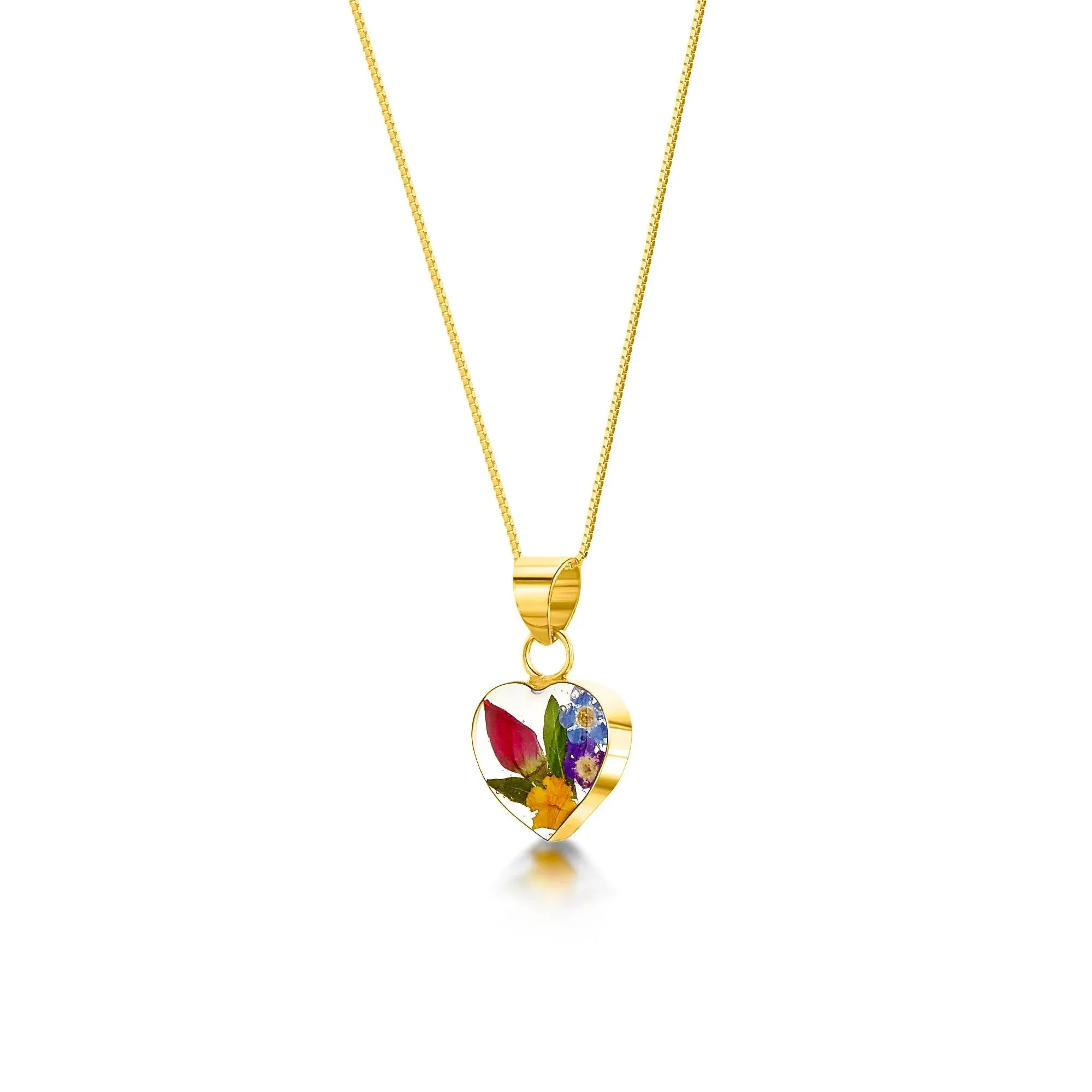 Collana con pendente a cuore piccolo in argento sterling con fiori misti veri