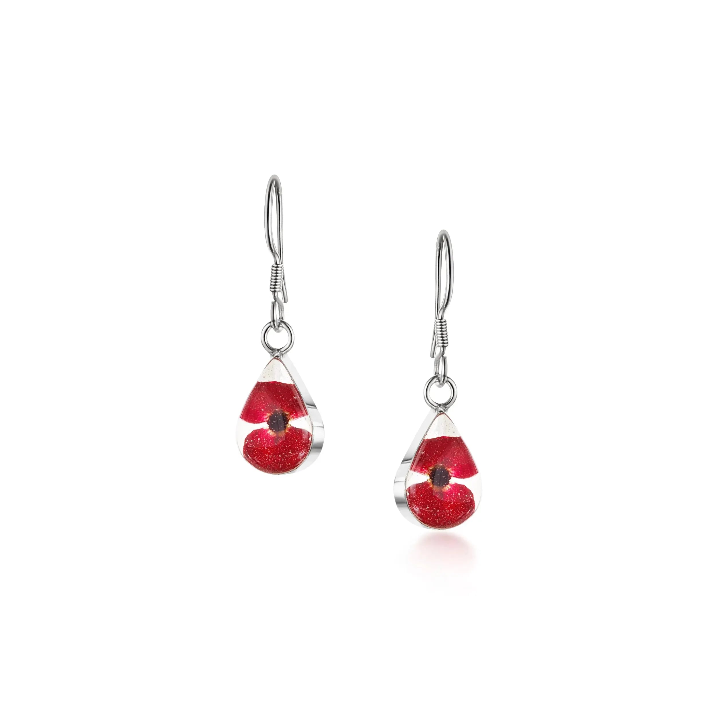 Poppy earrings by Shrieking Violet® Sterling silver drop dangle teardrop earrings with tiny flowers