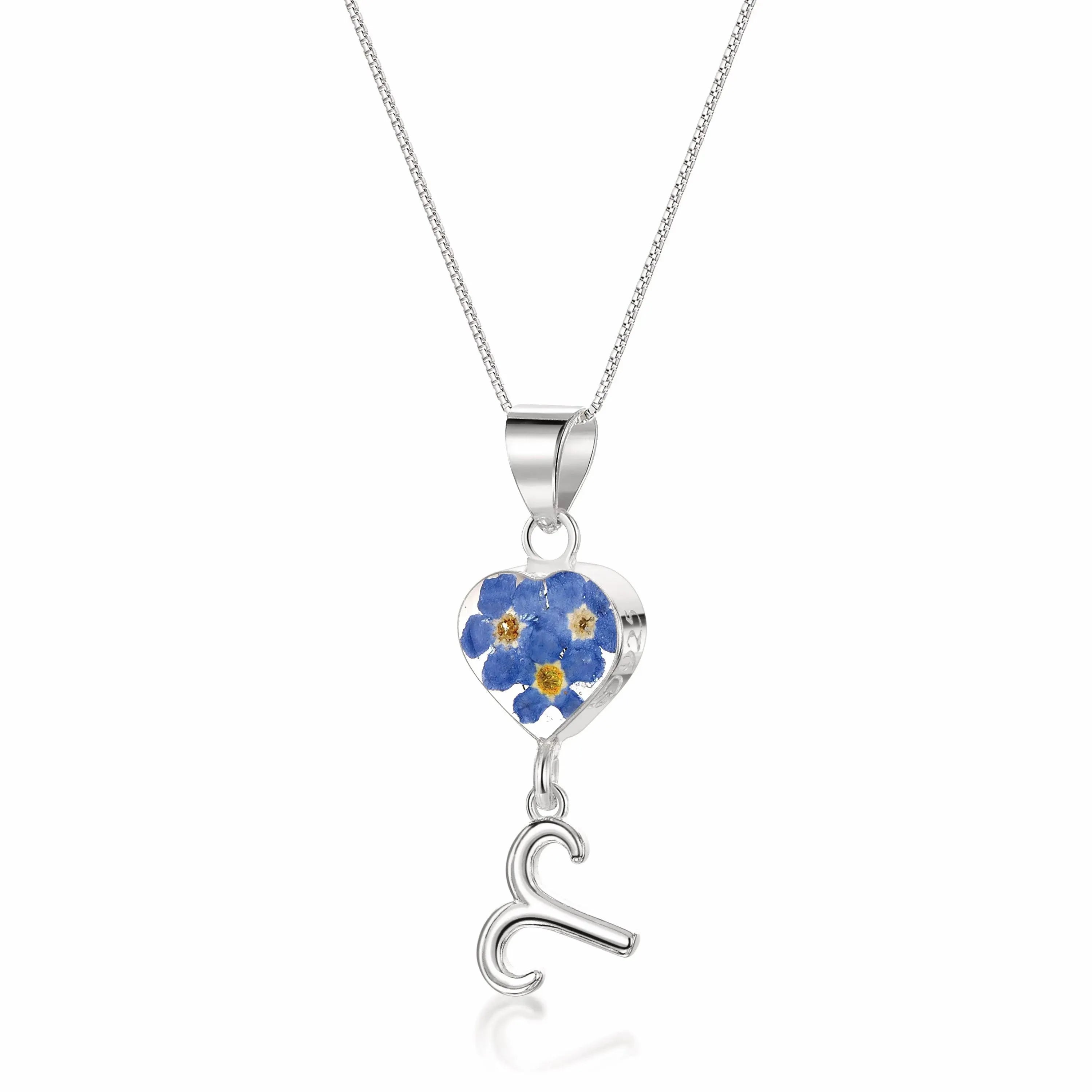Aries Necklace - Sterling silver pendant with real flowers & a zodiac charm. More Options...