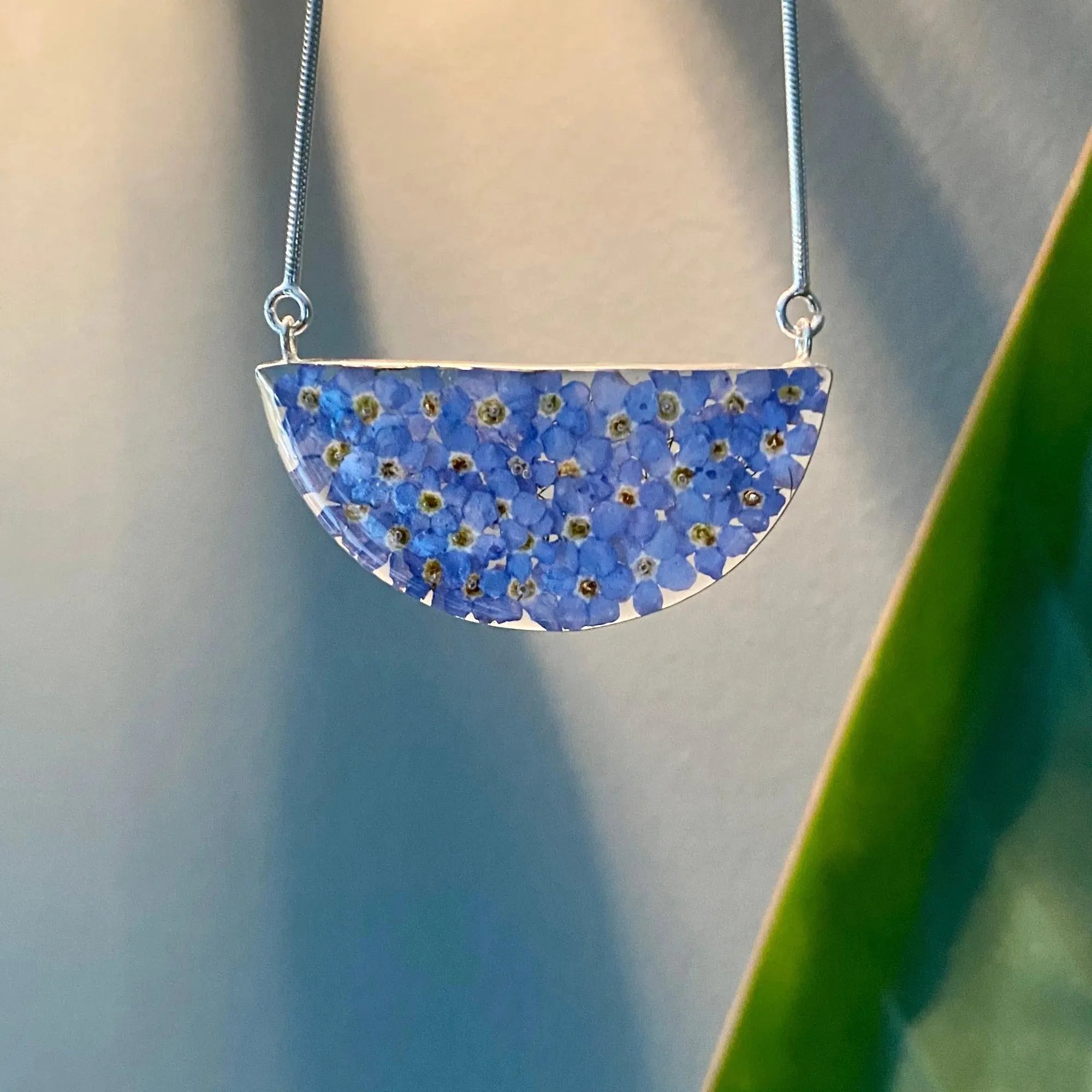 Sterling silver snake chain necklace | Forget me not | Half Moon