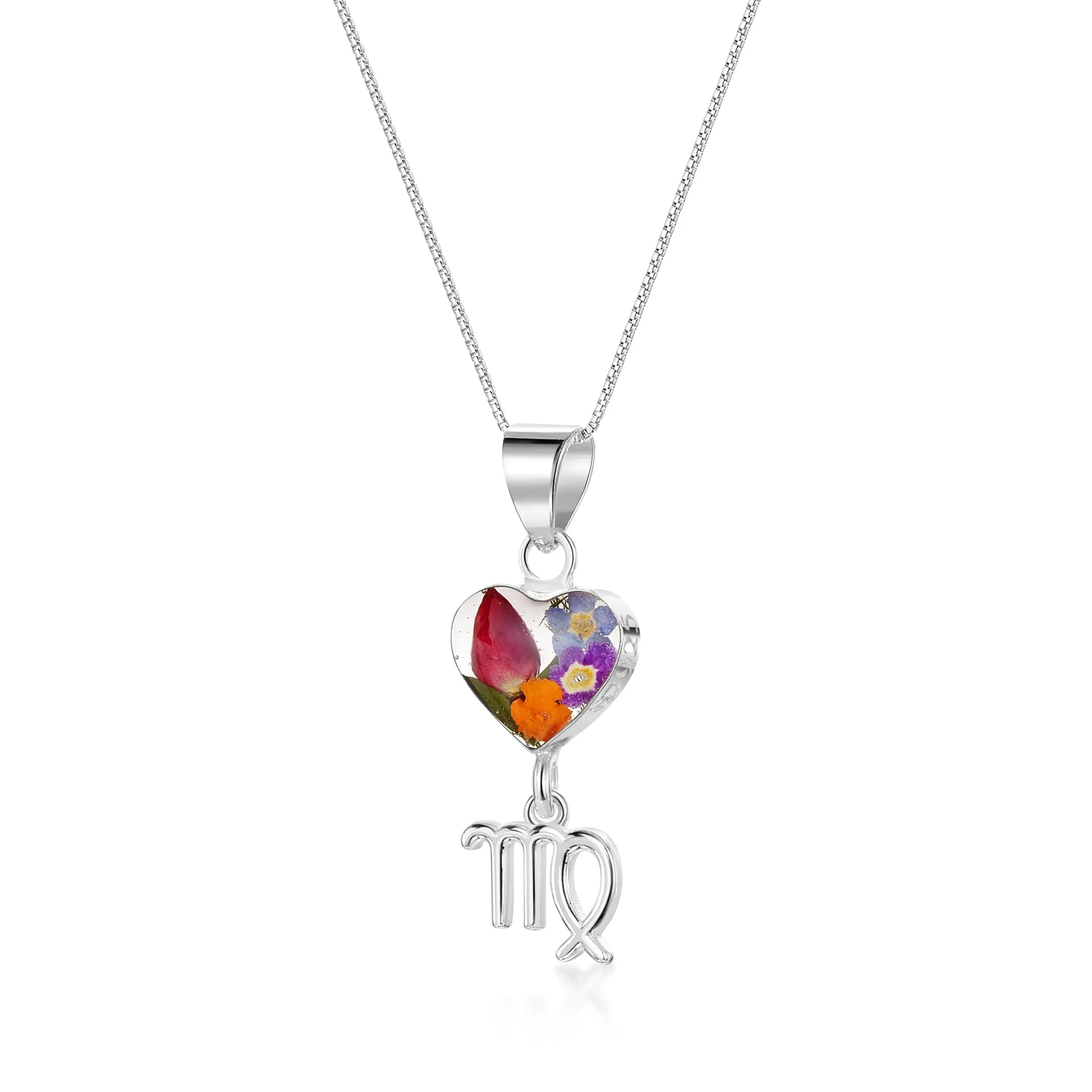 Virgo Necklace - Sterling silver pendant with real flowers & a zodiac charm. More Options...