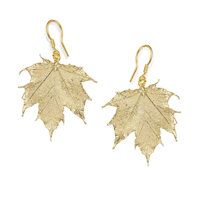 Gold-Plated Real Canadian Maple Leaf Earrings - Handmade Nature Jewelry
