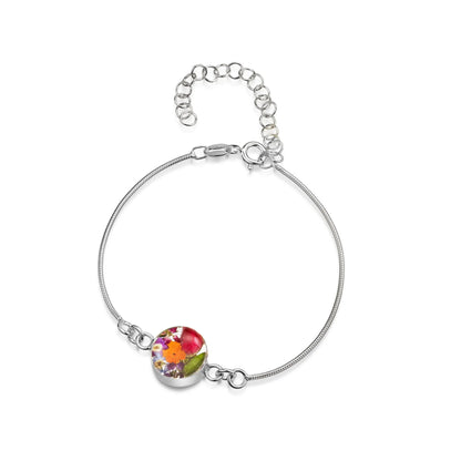 Vergoldetes Schlangenarmband mit Blumenanhänger - Gemischte Blumen - Rund