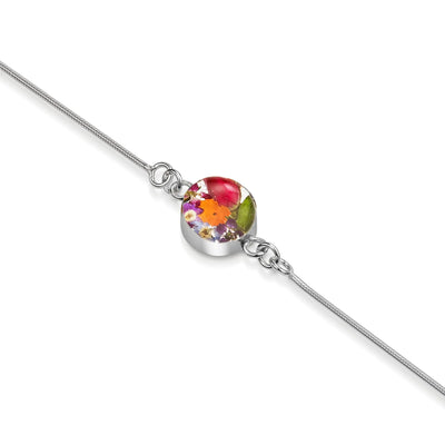 Schlangenkettenarmband aus Sterlingsilber mit echten Blumen – handgefertigter botanischer Schmuck