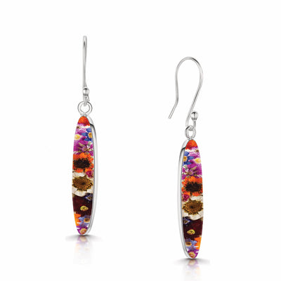 Lange Tropfenohrringe mit gemischten Blumen aus Sterlingsilber – handgefertigt mit echten Blumen