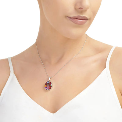 Real flower necklace. Sterling silver oval pendant for gardener, florist, nature lovers