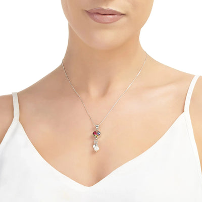 Sterling silver heart charm pendant with real flowers & a cultured pearl charm