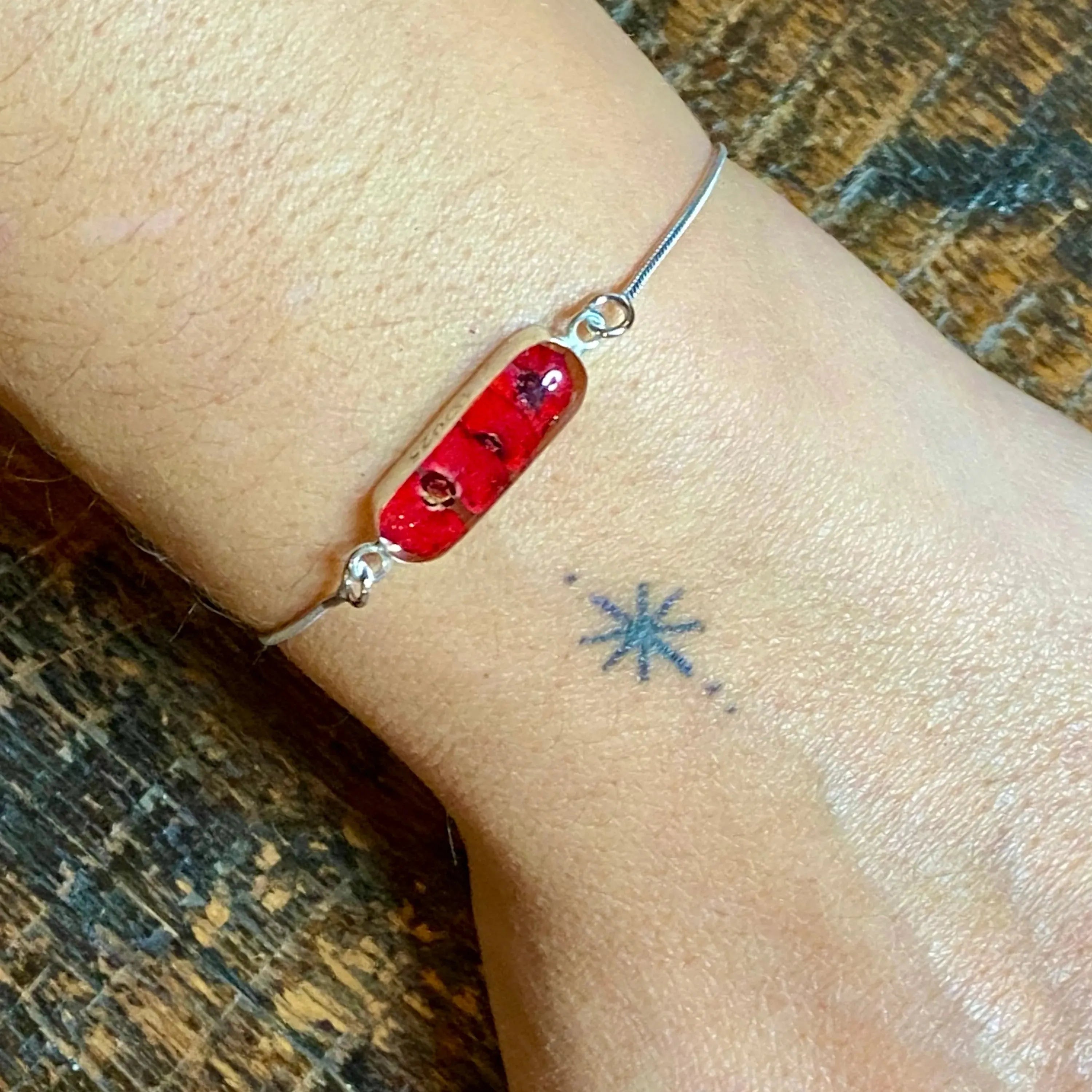 Slangarmband van sterling zilver met bloembedel - Poppy - Ovaal