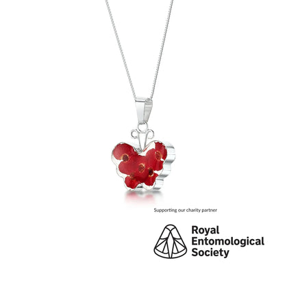 Poppy butterfly necklace by  Shrieking Violet® Sterling silver pendant handmade with real Euphorbia milii flowers. jewellery gift for butterfly lovers