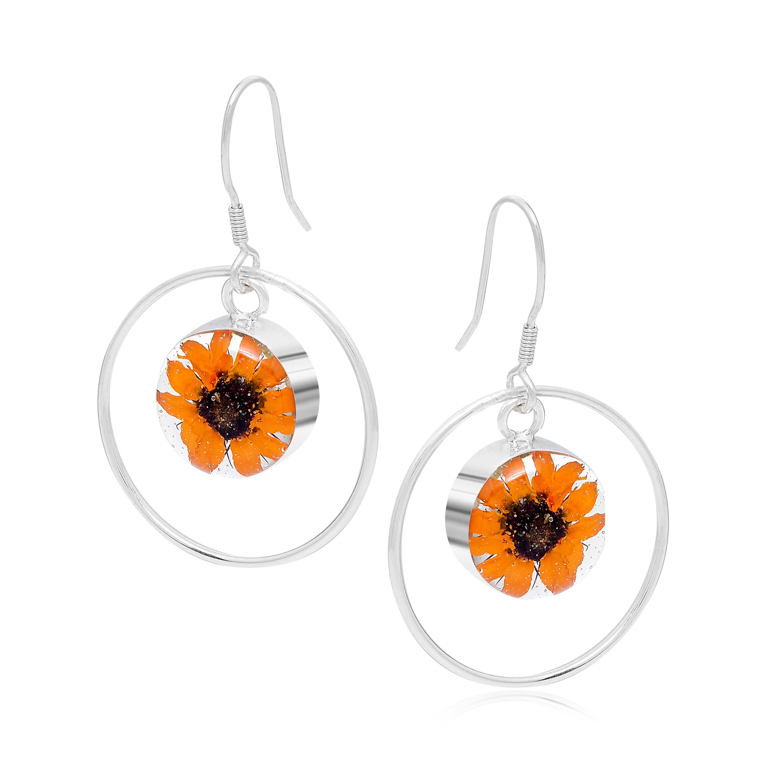 Sonnenblumen-Ohrringe, Sterlingsilber, rundum