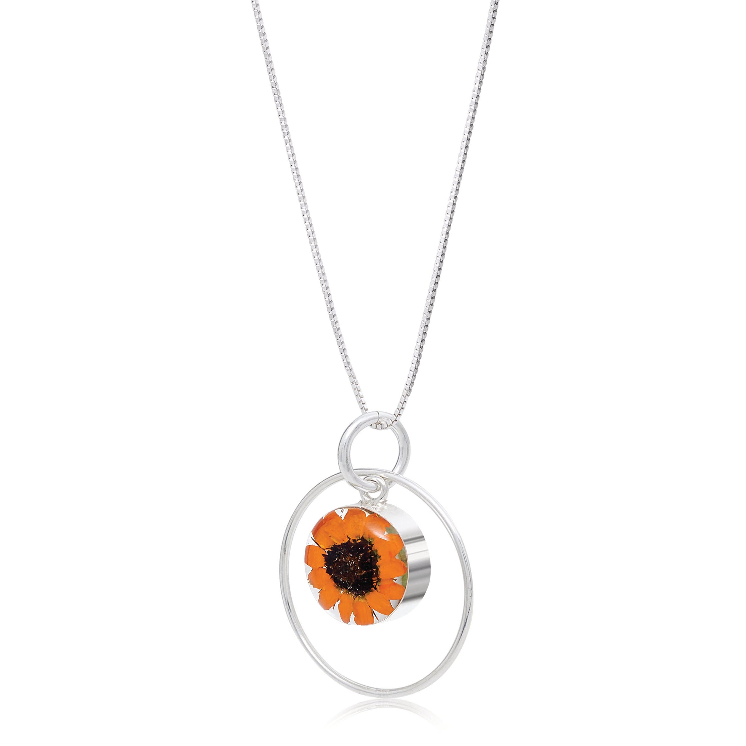 Sonnenblumen-Anhänger-Halskette Rund, Sterling Silber gefasst