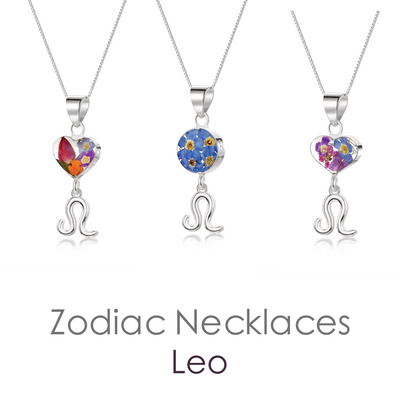 Leo Necklace - Sterling silver pendant with real flowers & a zodiac charm.   More Options...
