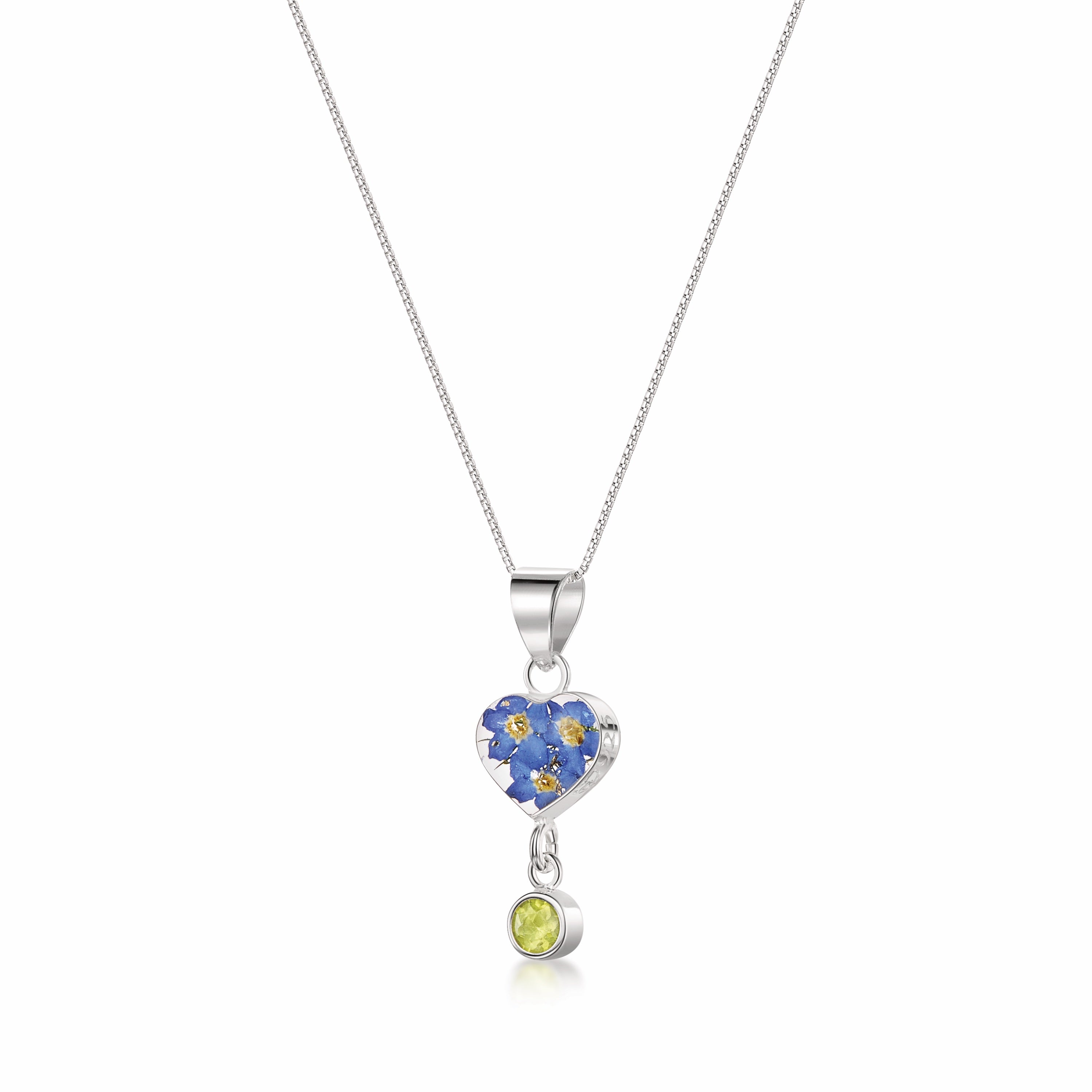 Halskette mit Anhänger aus echter Blume und Geburtsstein-Charm