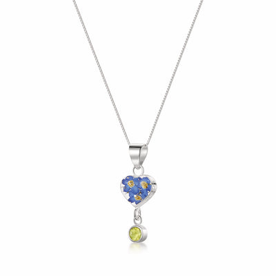 Halskette mit Anhänger aus echter Blume und Geburtsstein-Charm