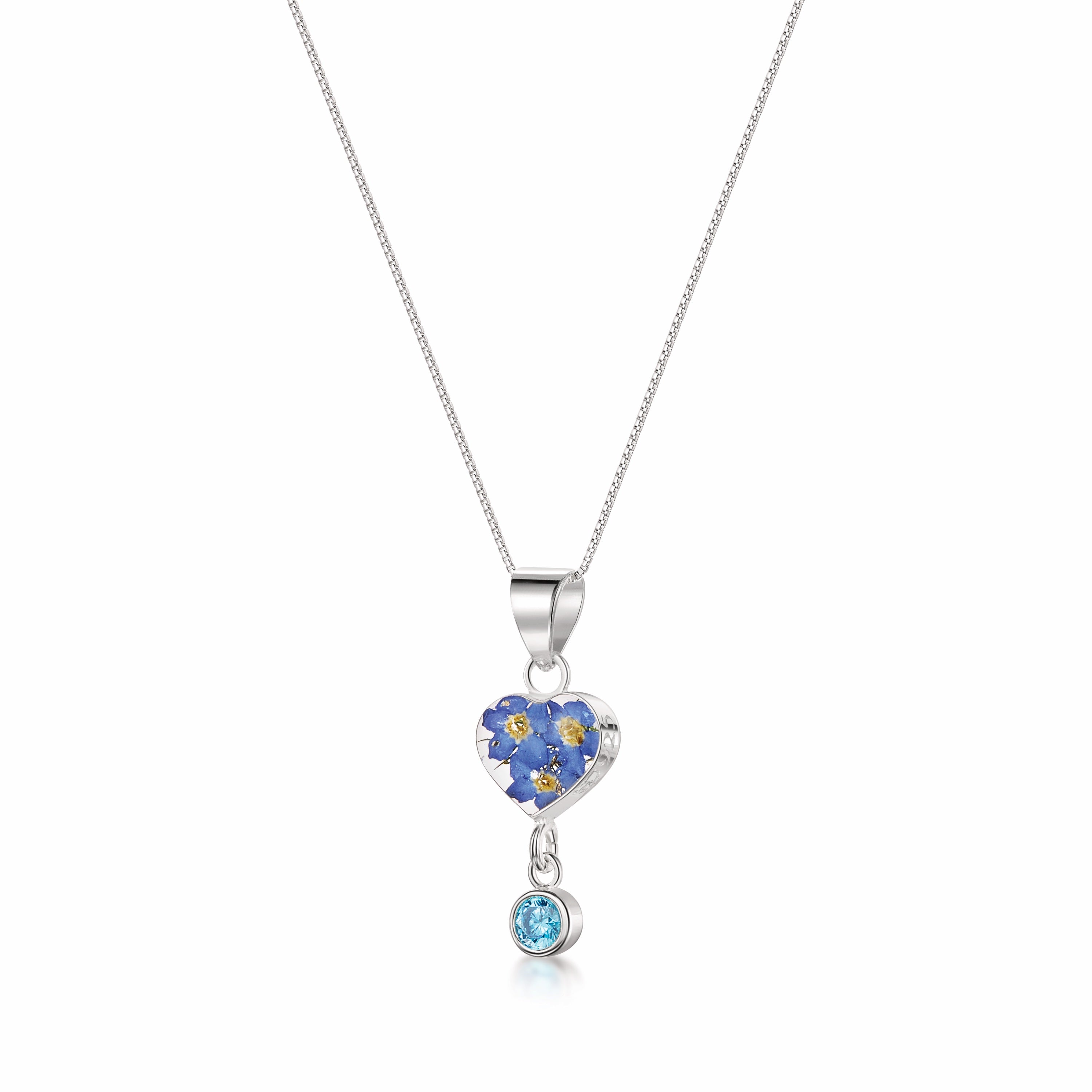 Halskette mit Anhänger aus echter Blume und Geburtsstein-Charm