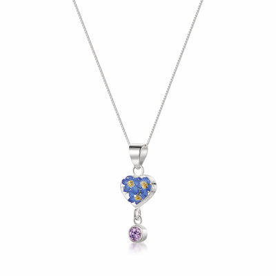 Halskette mit Anhänger aus echter Blume und Geburtsstein-Charm