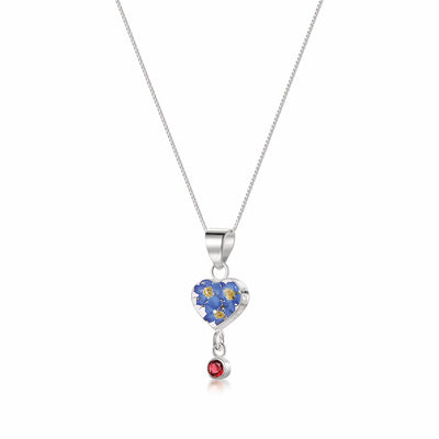 Halskette mit Anhänger aus echter Blume und Geburtsstein-Charm