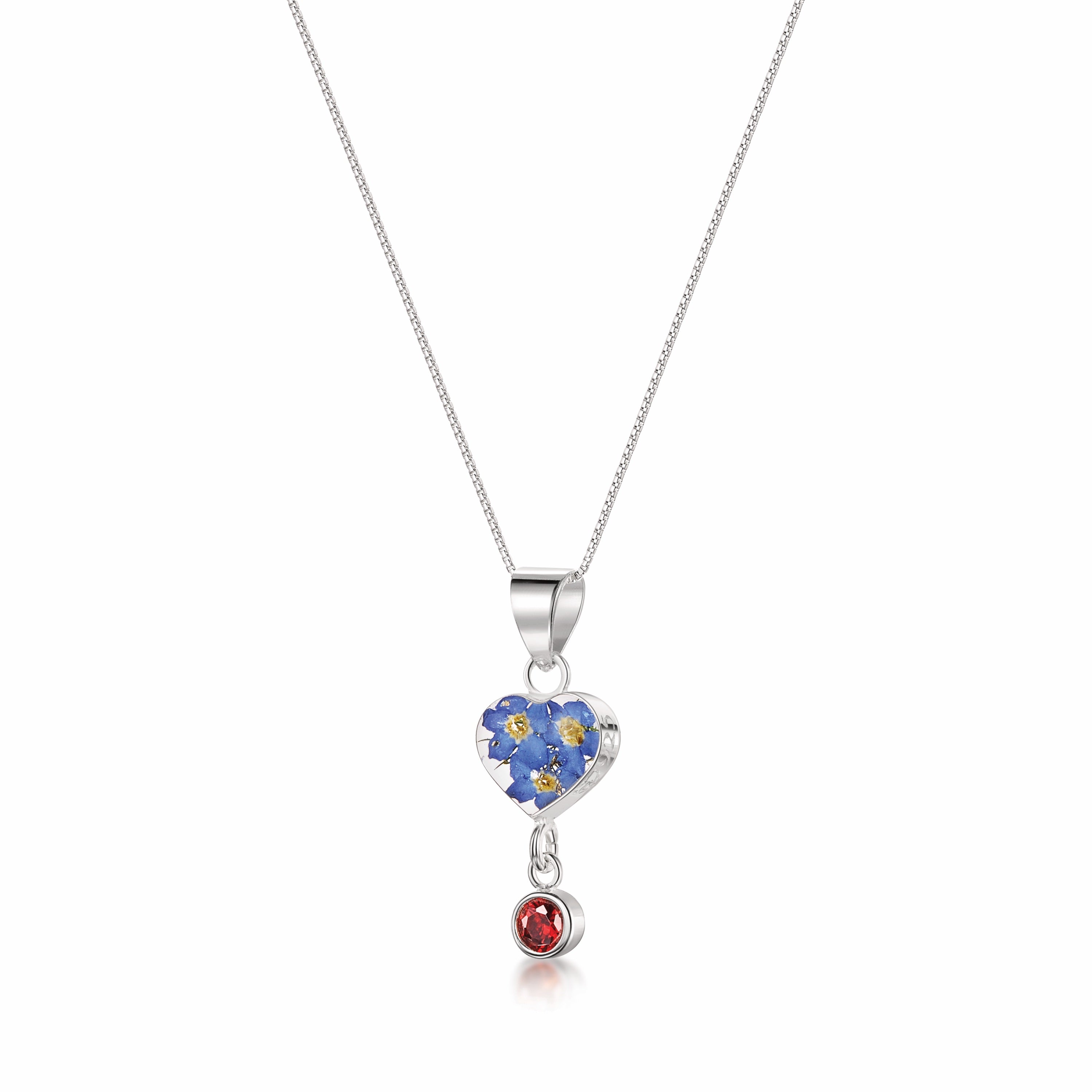 Halskette mit Anhänger aus echter Blume und Geburtsstein-Charm