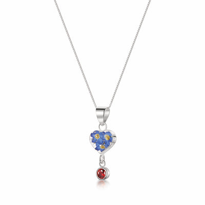 Halskette mit Anhänger aus echter Blume und Geburtsstein-Charm
