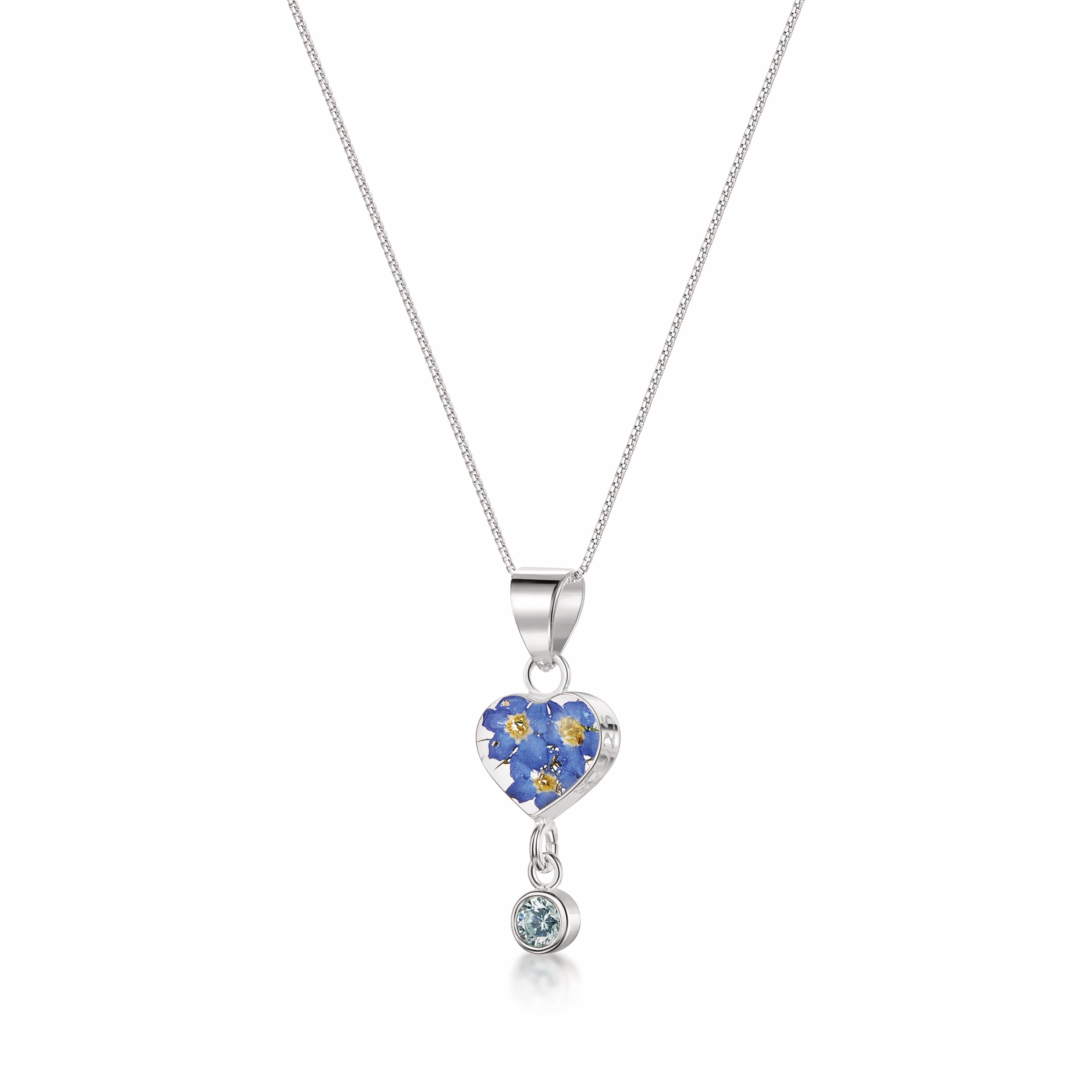 Halskette mit Anhänger aus echter Blume und Geburtsstein-Charm