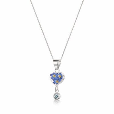 Halskette mit Anhänger aus echter Blume und Geburtsstein-Charm