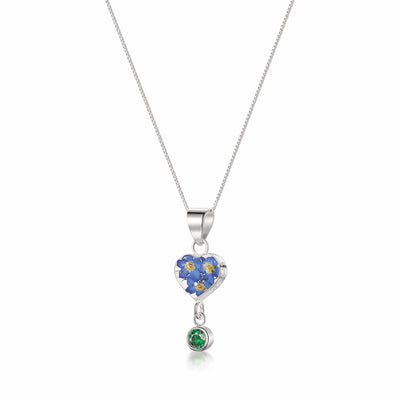 Halskette mit Anhänger aus echter Blume und Geburtsstein-Charm