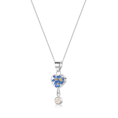 Halskette mit Anhänger aus echter Blume und Geburtsstein-Charm