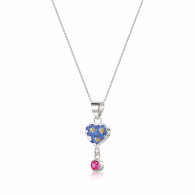 Halskette mit Anhänger aus echter Blume und Geburtsstein-Charm